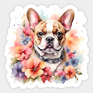 A french bulldog  decorated with beautiful watercolor flowers Sticker